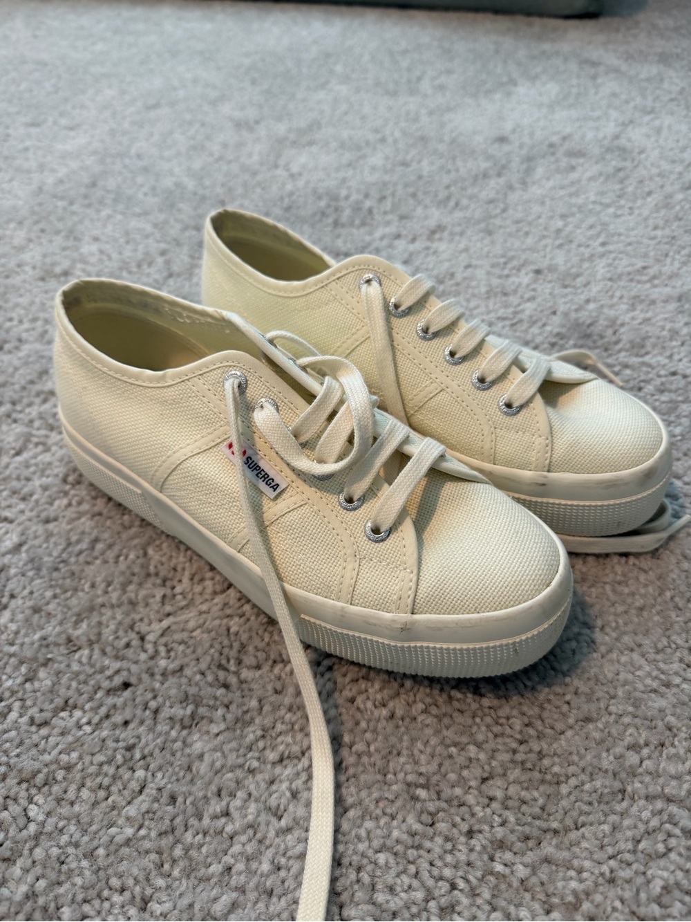 Superga Cream Platform Canvas Sneakers for Women